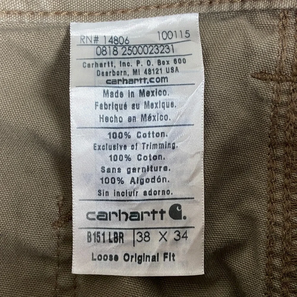 Carhartt Loose Fit Canvas Utility Work Trousers Mens 38x34 Light Brown Carpenter